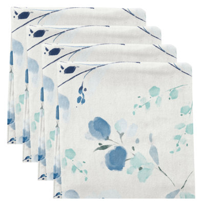 LINEN BLEND DINNER NAPKINS BLUE FLORAL