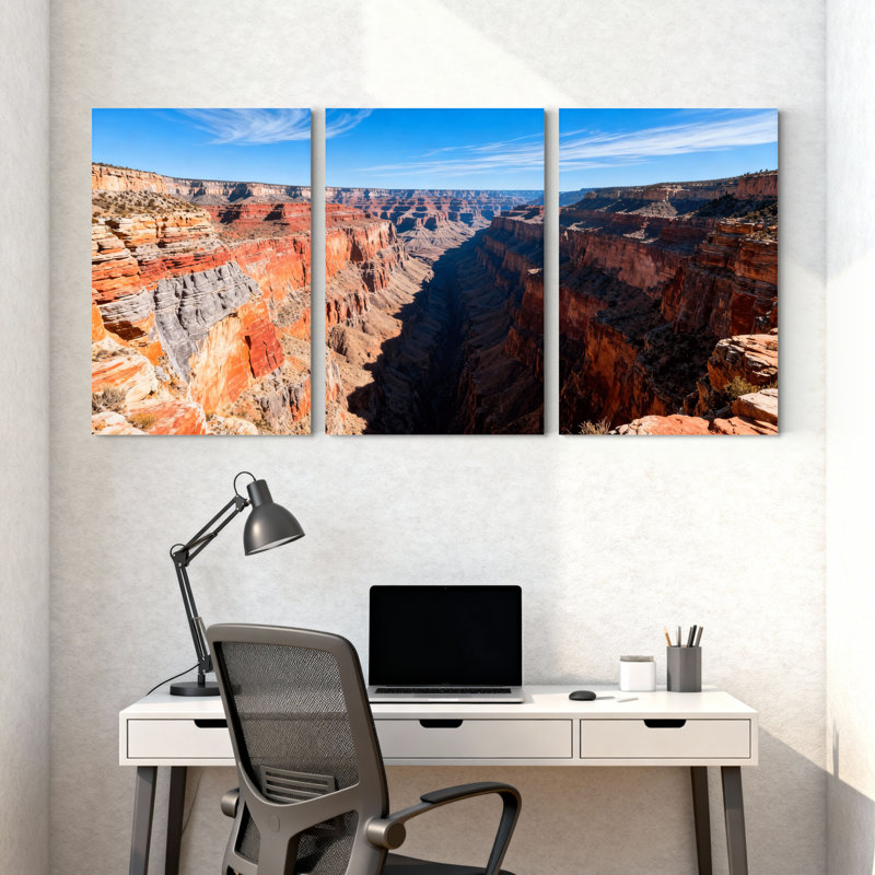 Paysage et paysage urbain, Grand Canyon, vue panoramique, ensemble de 3 reproductions d'art sur toile, H 18 po x l 36 po