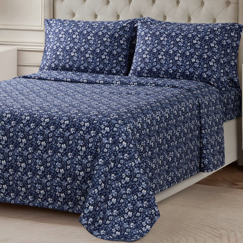 BCBG Microfiber Sheet Sets with Extra Pillowcases, Queen, Aranza-Insignia Blue