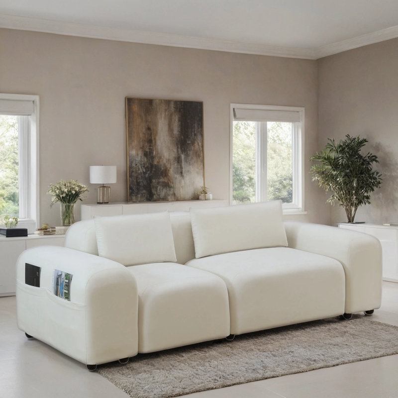 Canapé modulaire blanc 92 po 92 po avec coussins moelleux et profil bas