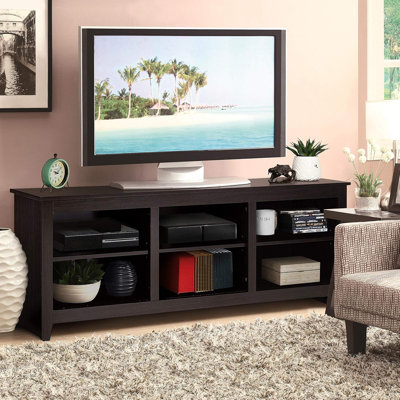 Wood 70" TV Stand Console Table with Open Storage Shelves for TV up to 60", Cappuccino