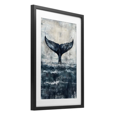 Centred Distressed Whale Tail Framed Print Under Glass, design by LSR Design Studio