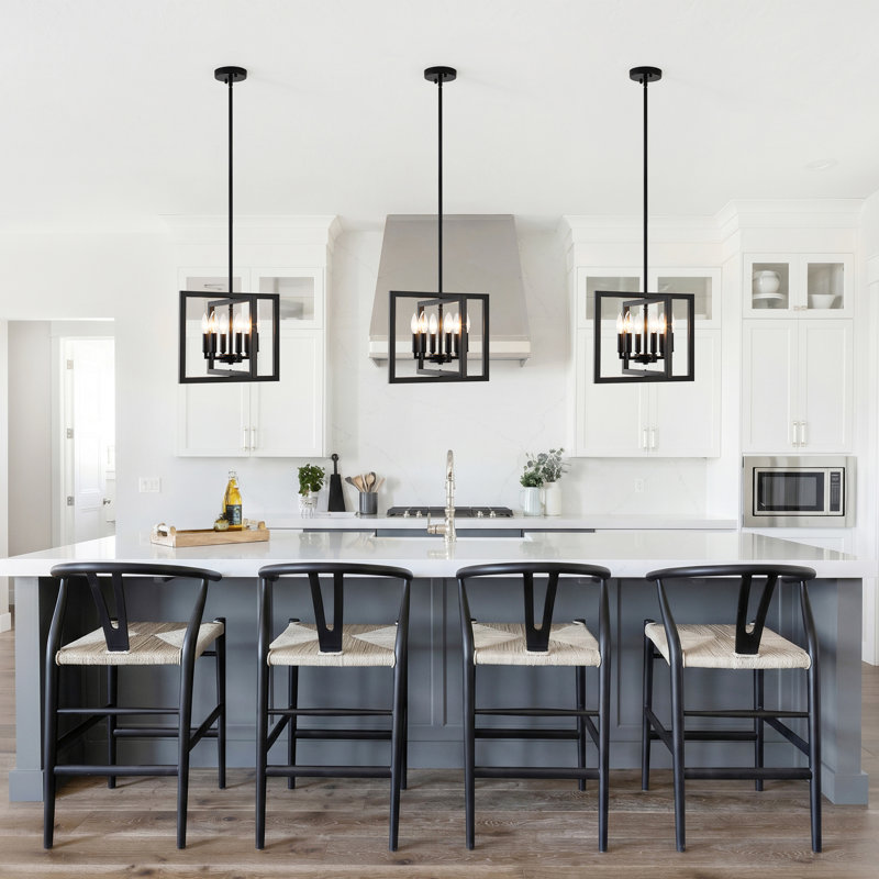 Luminaire suspendu de style lustre campagnard industriel 6 lumières 14,96 po pour îlot de cuisine, Noir mat