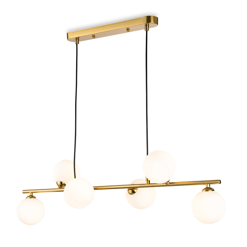 6 - Light Sputnik Pendant, White , Brushed Brass