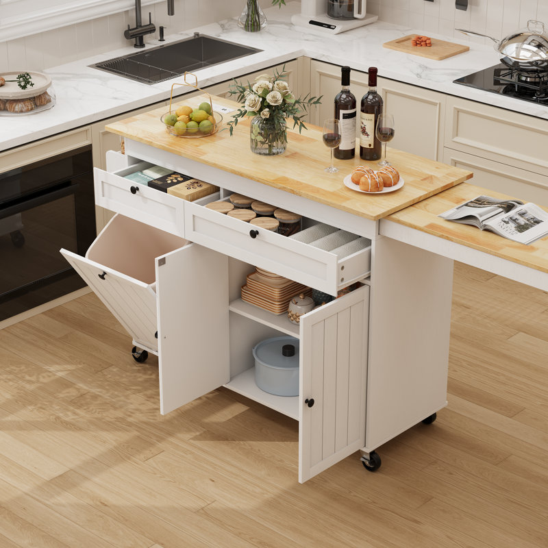 81.6" Kitchen Island With Extendable Dining Table 2 Drawers And 2 Doors Cabinet For Kitchen, Blanc