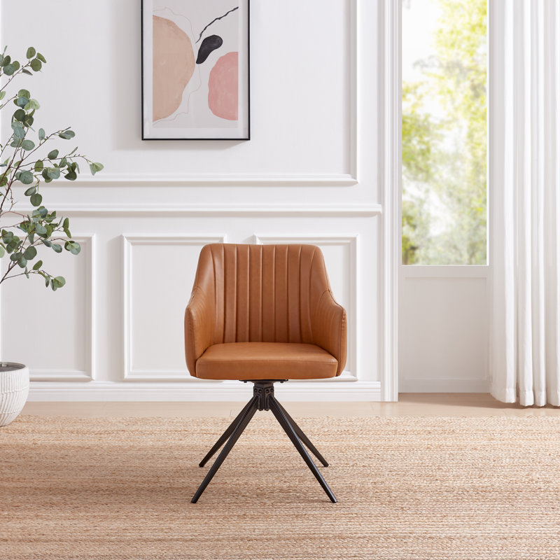 Cleother Luxury Faux Leather Bucket Tub Swivel Dining And Office Chair With Metal Legs, Tan