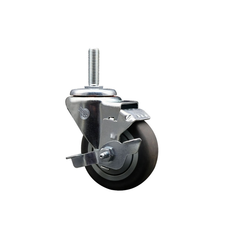 3.5 Inch_Thermo Rubber Wheel Swivel 5/8 Inch Threaded Stem Caster with Brake