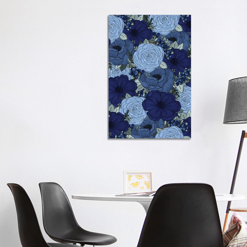 Blueberry Sketched Florals by Katie Bryant - Wrapped Canvas Gallery-Wrapped Canvas Giclée