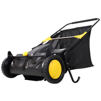 EvoNet Hand Push Lawn Sweeper, 26 Inch Leaf & Grass Collector With 7 Cu. Ft Hopper Bag, Adjustable Brush Height For Yard, Garden, Driveway