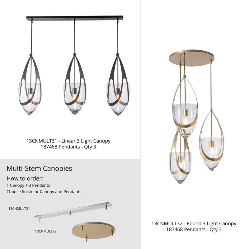 3-Light Round Canopy, Modern Brass