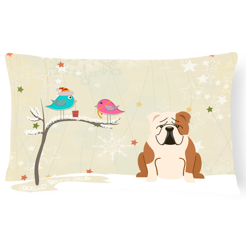 Coussin lombaire d’intérieur/d’extérieur carré neutre de noël, Chien 1 fauve / blanc, 12 po x 16 po, Forme rectangulaire
