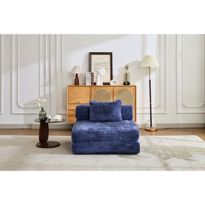 Lit convertible au sol, siège simple modulaire à compression bleu foncé désossé, sans assemblage, chenille pour le salon en bleu, modulaire avec chenille, espaces de la chambre d'assemblage