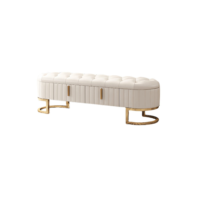 Banc de rangement rembourré en similicuir Luxury Home Bed, Blanc cassé