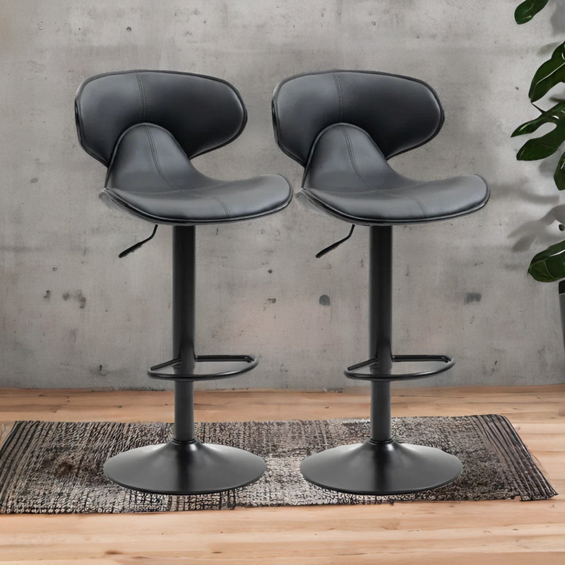 Misk 2-Piece 360-Swivel Adjustable Height Stool With Back & Footrest Kitchen Living Room Furniture, Grey