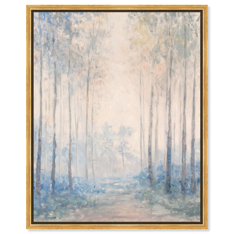 Toile grise indigo Serenity par Art Remedy, H 21 po x l 17 po, Cadre flottant doré