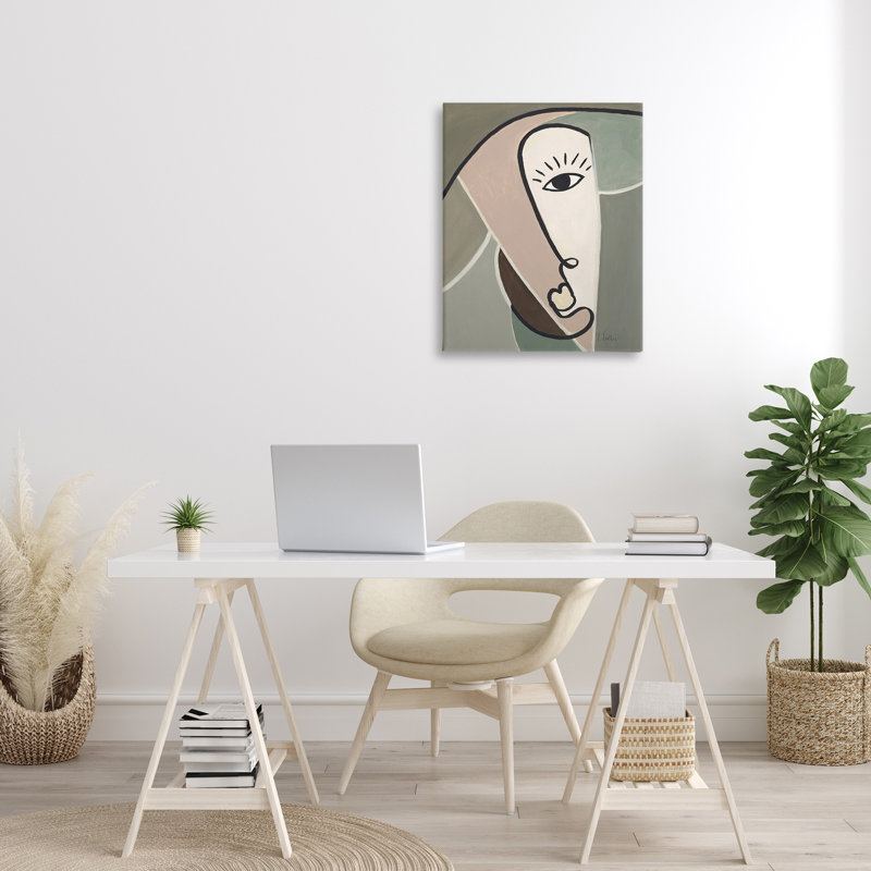 «Boho Cubism Face Floater», art mural sur toile par Patricia Pinto, H 30 po x l 24 po x P 1,5 po