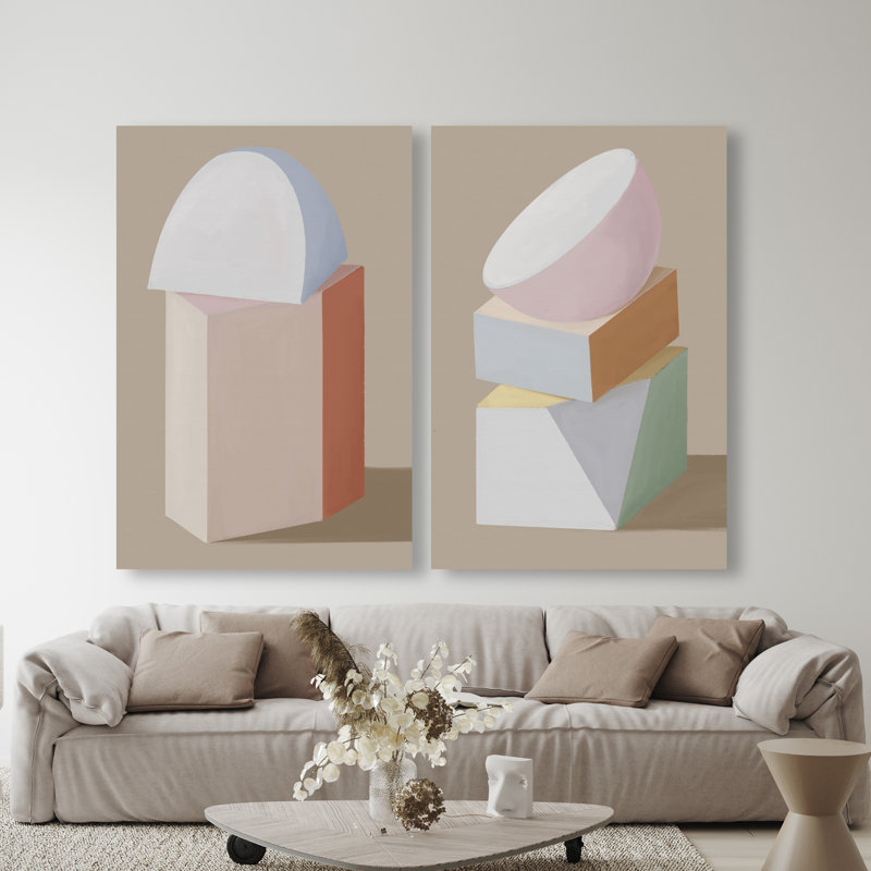 Sculptural Set Abstract Canvas Print by Oliver Gal, Black Frame, 10 x 15, 20"H x 30"W, Gallery Wrapped