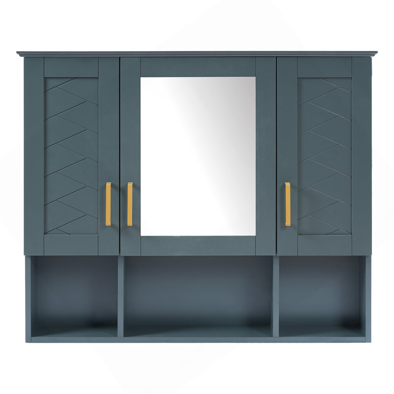 Armoire à pharmacie murale 35 po 2 en 1 avec tablettes réglables et portes à fermeture douce, miroir haute définition avec rangement pour meuble-lavabo de salle de bain