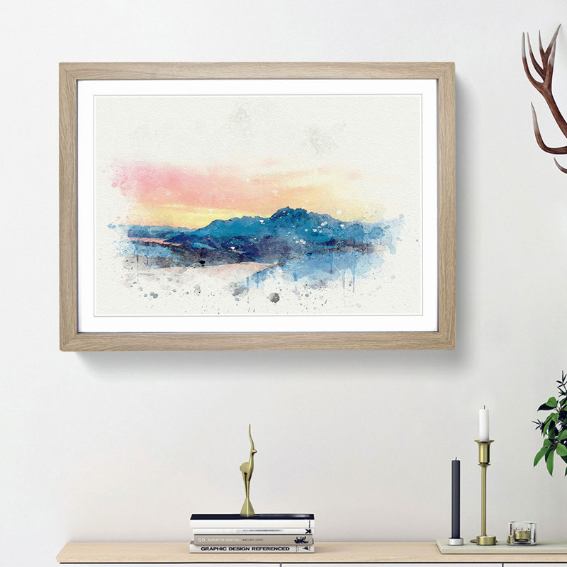Mountains in Tromso Norway in Abstract - Framed Print, 62cm H x 87cm W x 2cm D, Oak Framed
