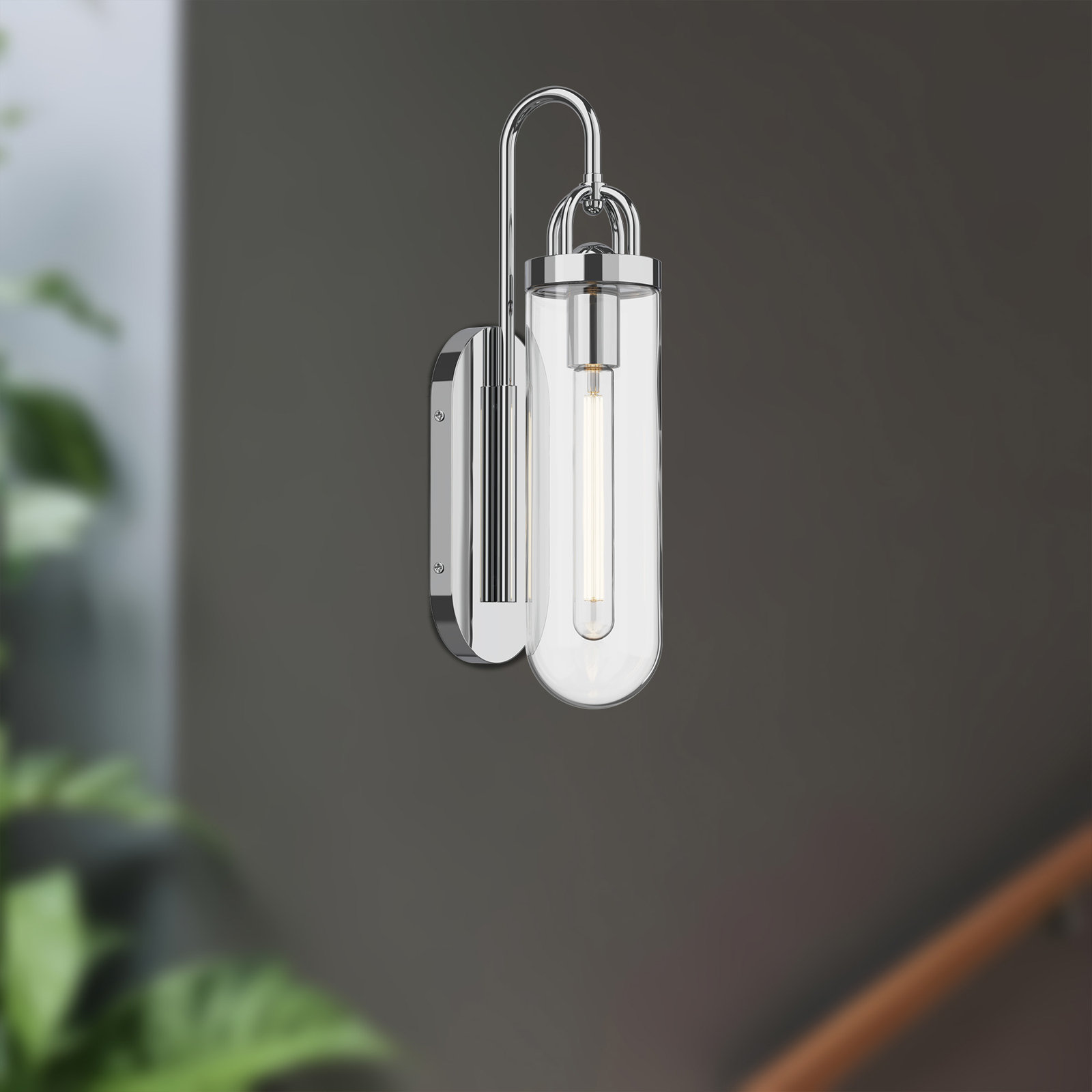 Santi Single Light Cylinder Outdoor Wall Light, Chrome