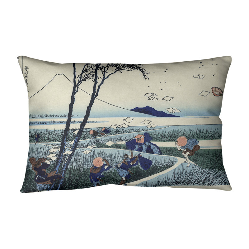 Coussin lombaire Ejiri in Suruga, Blanc / Bleu, 20 po x 14 po, Bourre en polyester