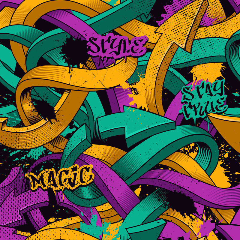 Seamless Pattern With Graffiti Arrows - Wrapped Canvas Print, 30cm H x 30cm W x 3.8cm D