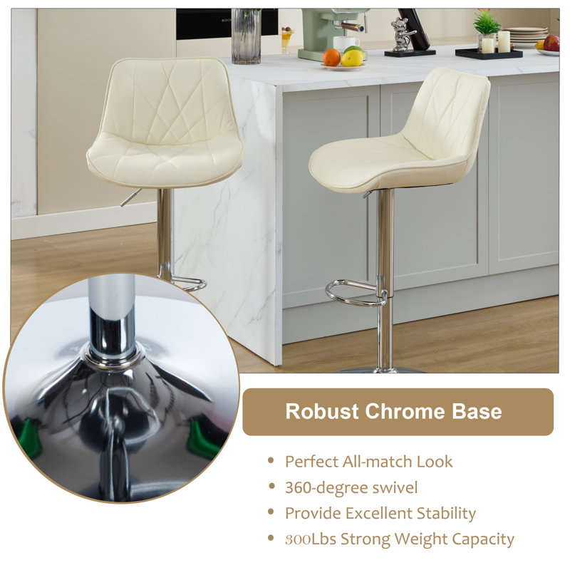 Counter Height Adjustable PU Swivel Bar Stools (Set of 8), Cream