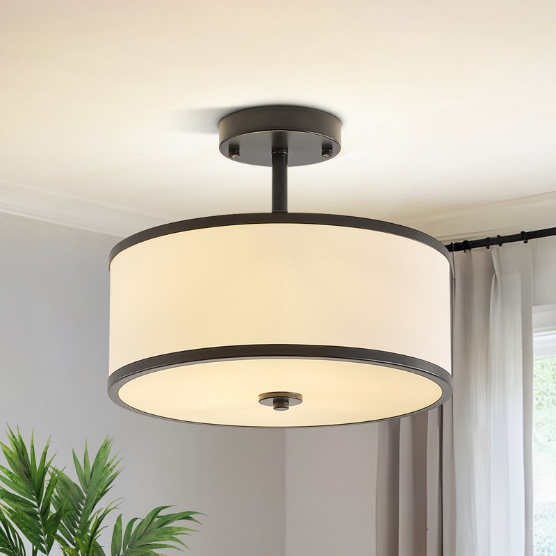 Nichoel 3-Light 5.12'' Drum Semi Flush Mount Ceiling Lights With Fabric Linen Shade, Matte Black