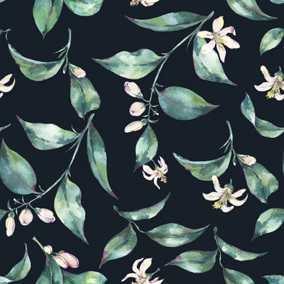 Black Wallpaper With Green Leaves Tile