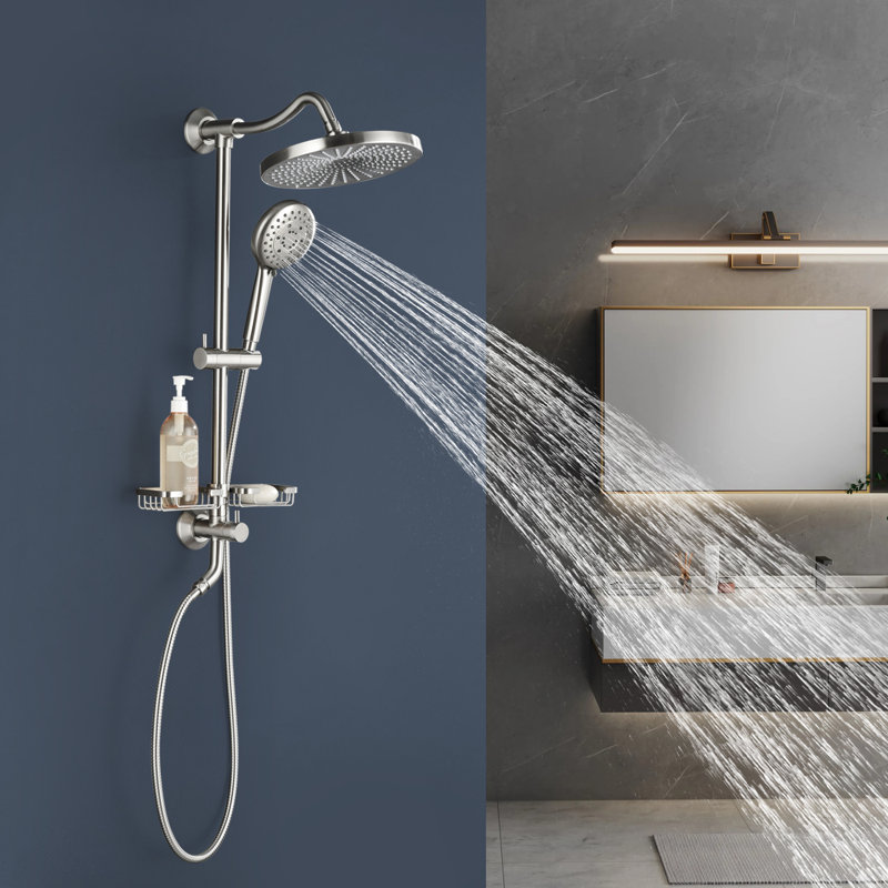 4-Spray Round 9.76 In. High Pressure Shower System With Soap Dish (Valve Included), Brushed Nickel