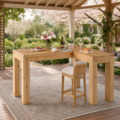 Table de bar en L en bois massif