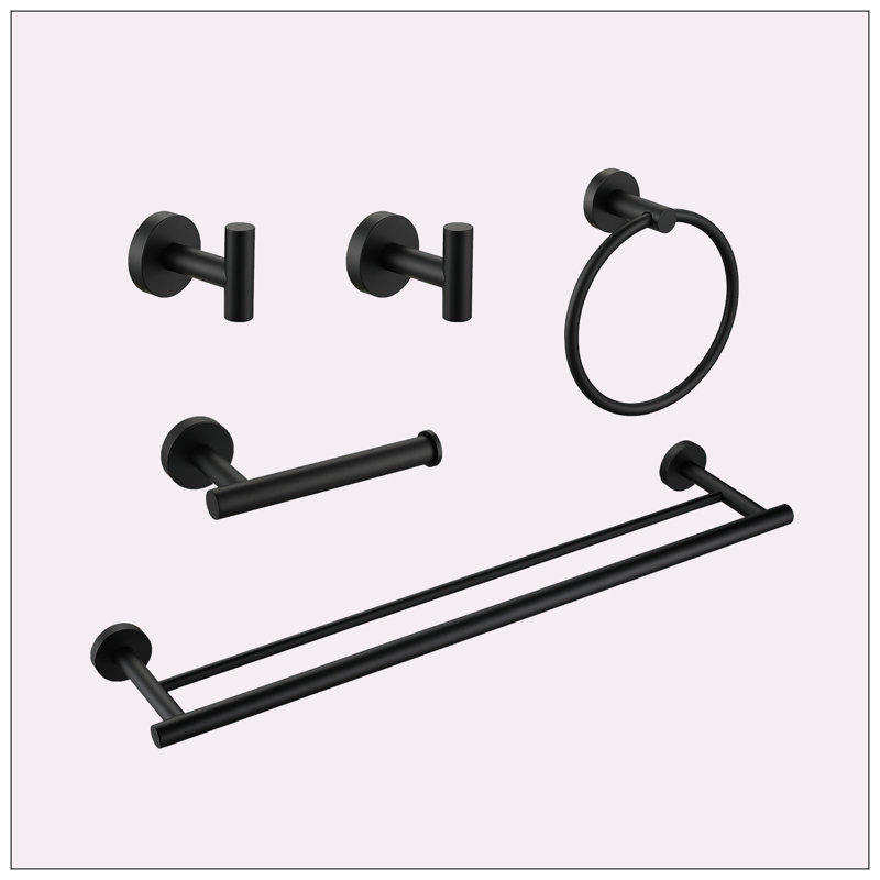 Matte Black Metal Bathroom Hardware Accessories Set, 5 Pieces