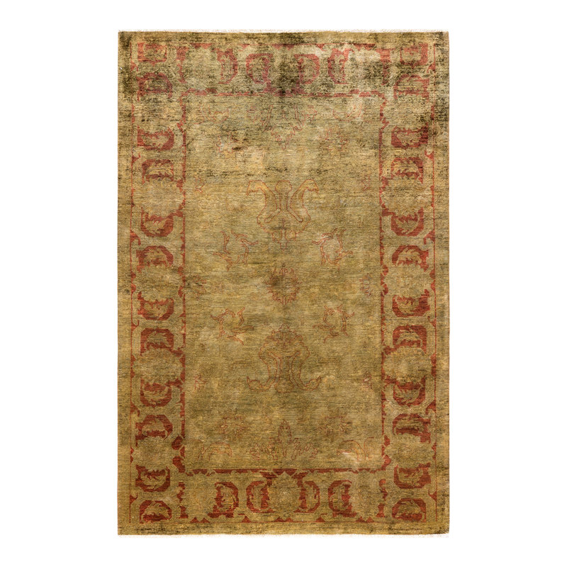 Handmade Green Wool Rectangular Area Rug 6' 1" x 8' 2"