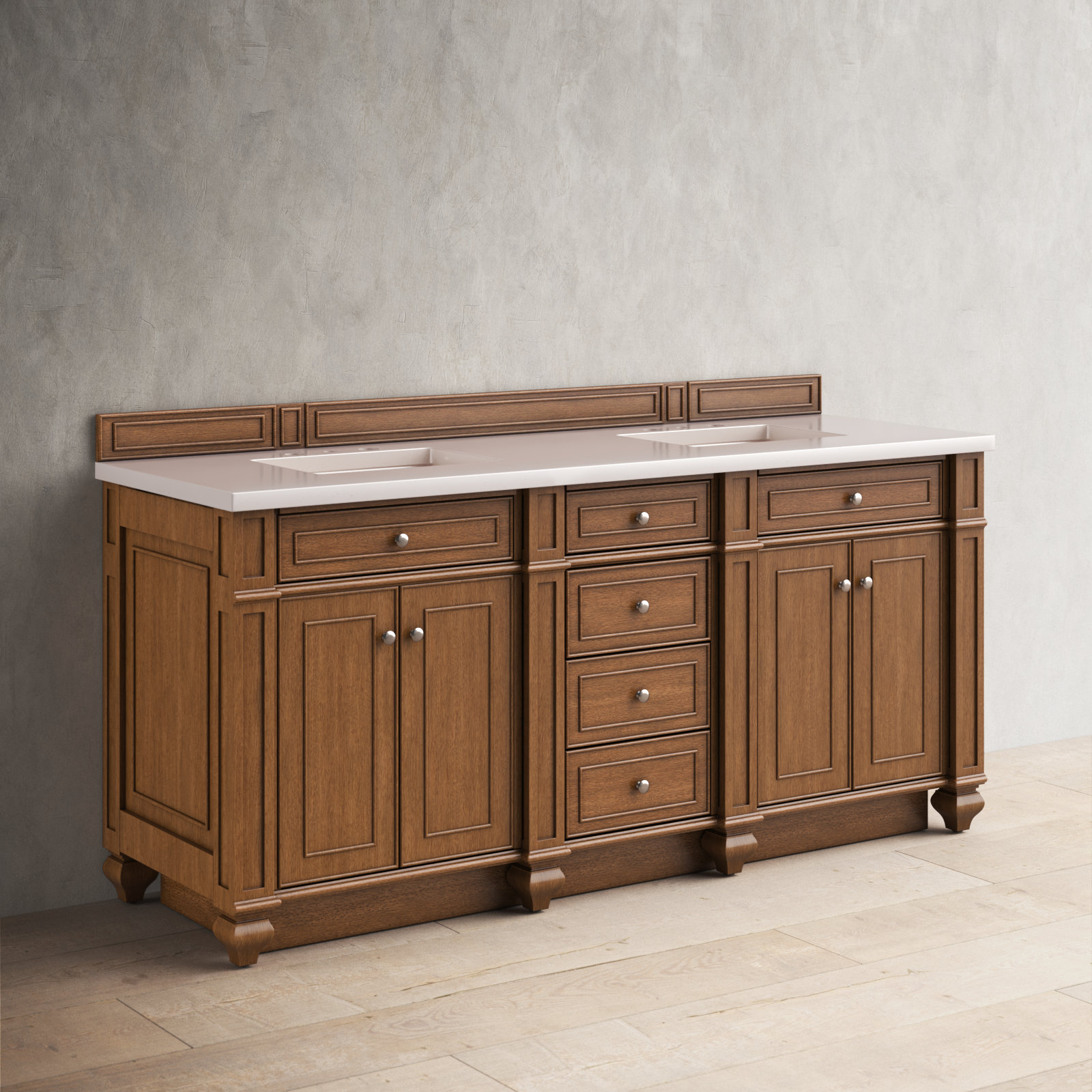 Bristol 72'' W Double Vanity, Carrara White, Saddle Brown, 8" Widespread