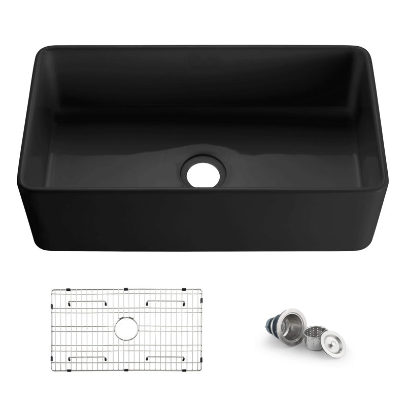 Évier de cuisine simple en argile réfractaire 33 po Pure Black