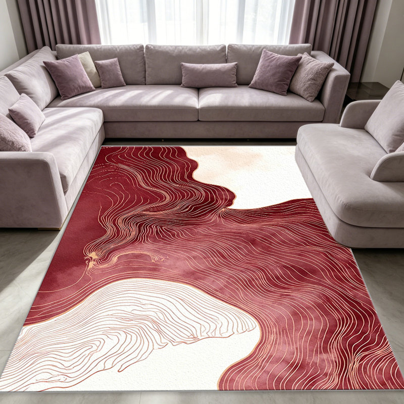 Burgundy Gold Abstract Topographic carpet-easy to clean, machine-washable, soft and comfortable; suitable for door mats, kitchens, living rooms, bedrooms, corridors, and laundry areas. Easy to clean, durable carpet for home decoration.
