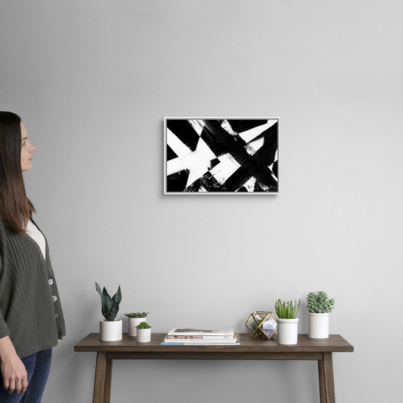 «Black and White Exes» par Inner Circle - reproduction d'art sur toile, H 14 po x l 20 po x P 1,75 po, Cadre flottant blanc