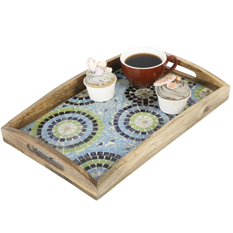 Mosaic Glass Mango Wood Serving Tray