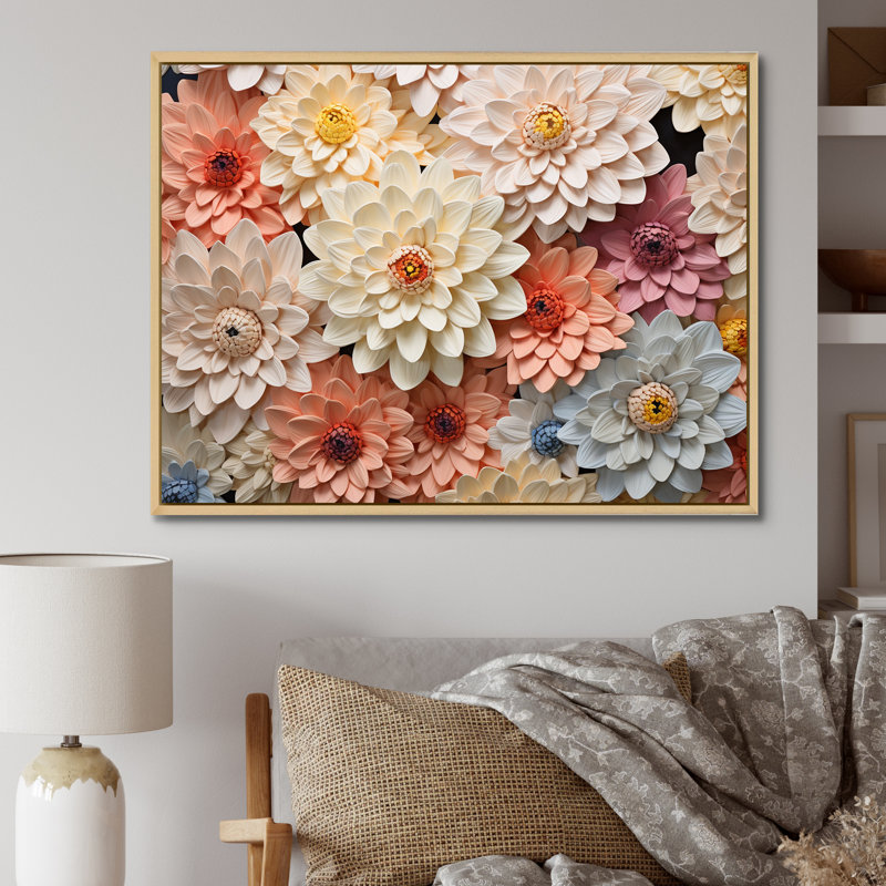 Sunnit Blooms Zinnias Flowers sur toile, Cadre naturel flottant, H 24 po x l 32 po x P 1 po