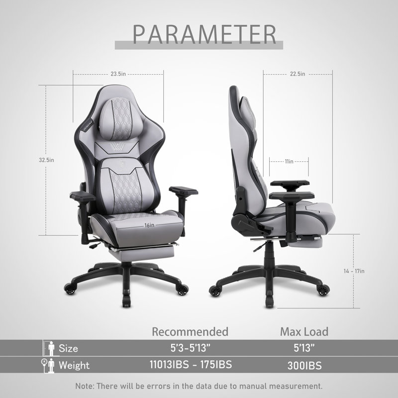 Gray PU Leather Ergonomic Reclining Gaming Chair with Footrest