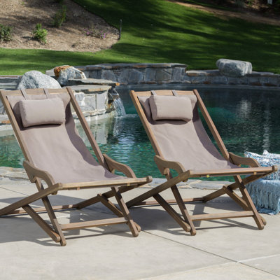 Grey Beach Sling Chair Pair  2  - Backyard And Serene Place, Canvas, Wood, Attached Pillow, 42.16 In. W X 33.95 H 26.44 D, 21.66 Lb Chairs  2 Units  Enjoyment Area, 100% Wood Base, With In.,