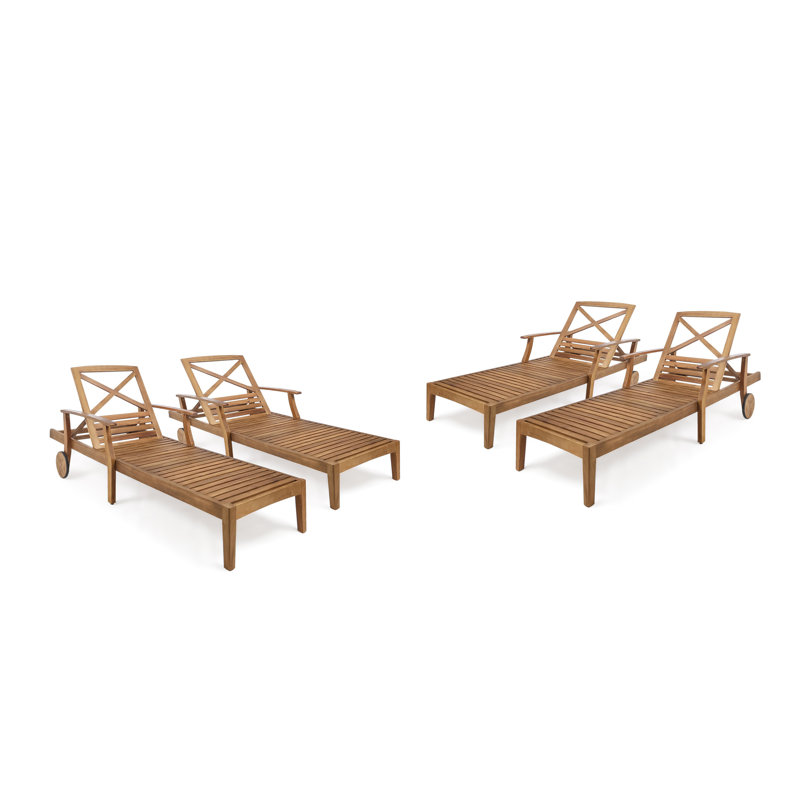 Bevelyn Outdoor Acacia Solid Wood Chaise Lounge Set