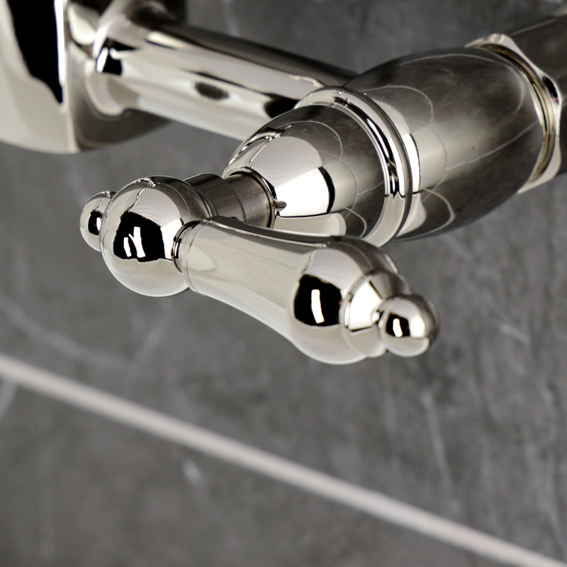 Kingston Brass Heritage Double-Handle 2-Hole Wall-Mount Bridge Kitchen Faucet, Nickel