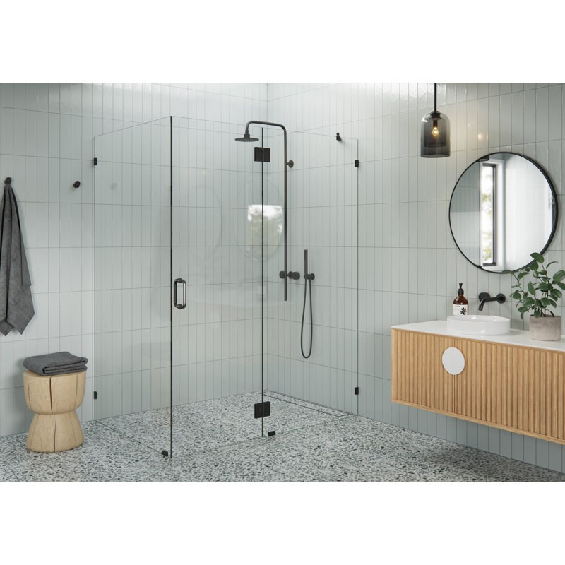 Halo 60 in. x 42 in. x 78 in. 90-degree Fully Frameless Glass Hinged Shower Enclosure, Matte Black