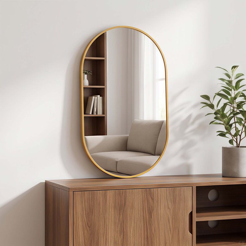 Miroir ovale en métal, 1.1" H x 28" W, Doré