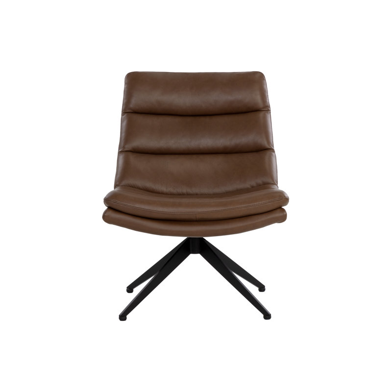 Leather Swivel Tufted Lounge Chair, Brown Genuine Leather