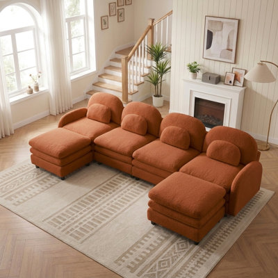 Canapé modulaire en forme de nuage, dossier incurvé et accoudoirs avec coussins lombaires, repose-pieds amovibles, coussin double épaisseur, assemblage facile
