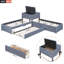 Lit plateforme tapissier en L avec lit gigogne et deux tiroirs reliés par un bureau intégré, simple, gris