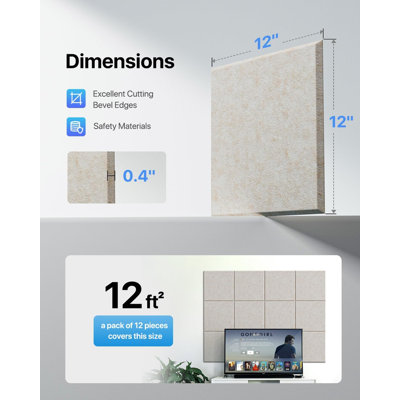 Acoustic Panels 12-Pack Soundproof Wall Panels 12"X12"X0.4" Sound Panels High Density Sound Dampening Panels