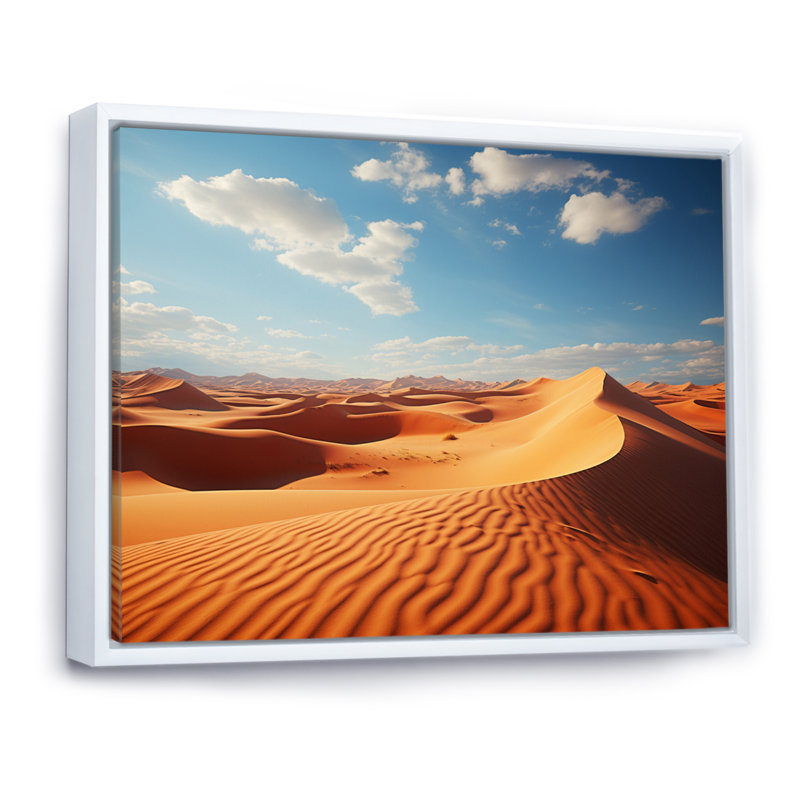 Beige Blue Indian Art Golden Desert, Cadre flottant blanc, H 24 po x l 32 po x P 1 po